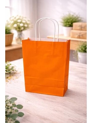 Die Grup Çelikpençe Kraft Kağıt Çanta, Büküm Saplı, 25X31X12 Cm, Hediyelik Butik Mağaza Poşeti, 25 Adet (Turuncu)