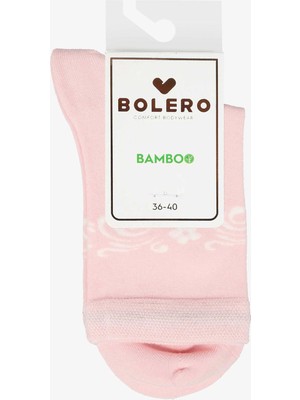 Bolero Kadın Premium Dikişsiz Bambu Çorap Konç Çiçekli Pembe