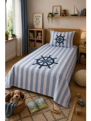 Evdek Bebek ve Çocuk Odası Ocean Captain – Denizci Tek Kişilik Pike Takımı 160X230 cm 6etd7