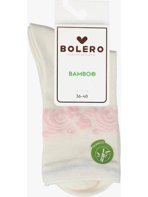 Bolero Kadın Premium Dikişsiz Bambu Çorap Konç Çiçekli Ekru