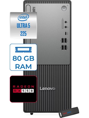Lenovo Thinkcentre Neo 50T Gen 6 Intel Core Ultra 5 225 Upto 4.9ghz 80GB Ddr5 256GB SSD 4GB/RX550 WIN11HOME Mini Tower Masaüstü Bilgisayar 13BD007UTR27H26+ZETTAUSBBELLEK