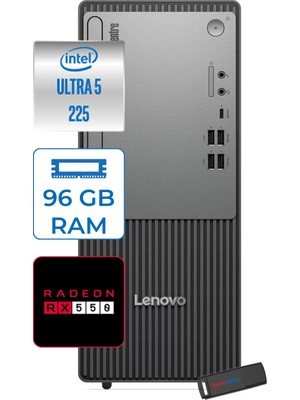 Lenovo Thinkcentre Neo 50T Gen 6 Intel Core Ultra 5 225 Upto 4.9ghz 96GB Ddr5 2tb SSD 4GB/RX550 WIN11PRO Mini Tower Masaüstü Bilgisayar 13BD007UTR27P34+ZETTAUSBBELLEK