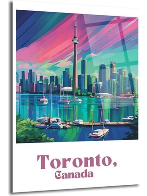 GLAZELLA Toronto Şehir Manzarası Modern Cam Tablo - Canlı Renkler