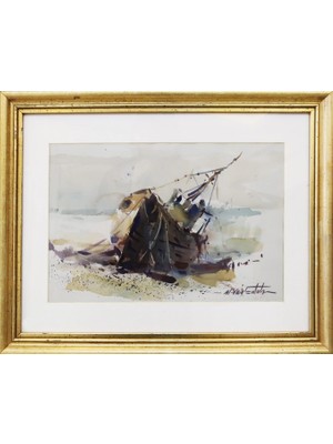 Muguetarts Hayalet Gemi Orjinal Suluboya Tablo - Mehmet Najafzadeh Eseri 38X48 cm