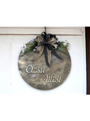 Kişiye Özel Ahşap Kurdelalı Kapı Süsü 35 cm