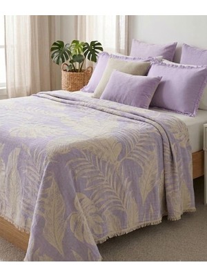 Livoras Home Müslin  Pamuklu 220 x 240CM Çift Kişilik Pike Lila - Bej