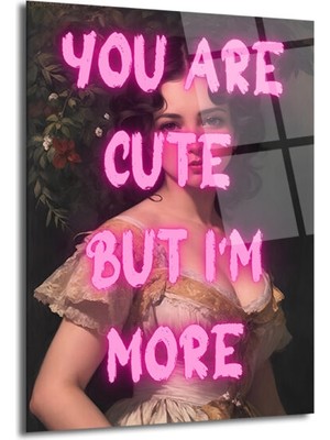 GLAZELLA You Are Cute Neon Yazılı Vintage Kadın Cam Tablo
