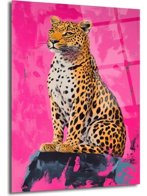 GLAZELLA Vahşi Şıklık Pembe Leopar Cam Tablo - Modern Sanat Duvar Dekoru