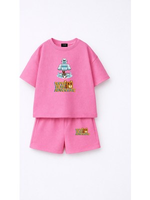 Fasardi Super Bear Adventure Süper Ayı Baskılı Oversize %100 Pamuk Tişört Şort 2li Çocuk Takım