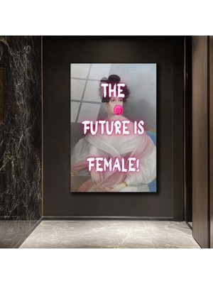 GLAZELLA The Future Is Female! Neon Pembe Sakız Patlatan Kadın Cam Tablo