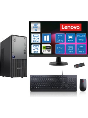 Lenovo Thinkcentre Neo 50T Gen 6 Intel Core Ultra 5 225 Upto 4.9ghz 16GB Ddr5 4tb SSD 4GB/GT730 WIN11PRO +27" Fhd Monitör Masaüstü Bilgisayar 13BD007UTR2725P05+ZETTAUSBBELLEK