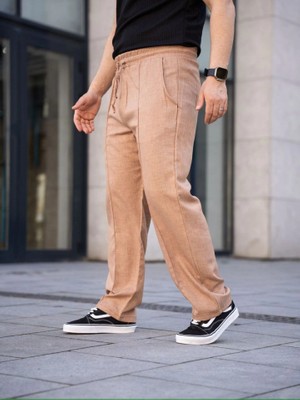Etiler Collection Erkek Keten Cepli Çıma Dikişli Jogger Buggy Pantalon Rahat Kalıp - Kahverengi