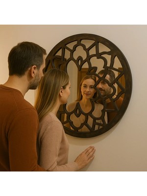 Ahşap Dekoratif Yuvarlak Ayna , 70 cm Dekoratif Ayna (Beyaz-Siyah)