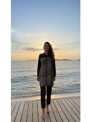 Invee Leopar Desenli Gömlek 7187  Siyah