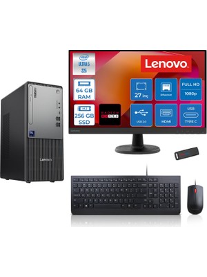 Lenovo Thinkcentre Neo 50T Gen 6 Intel Core Ultra 5 225 Upto 4.9ghz 64GB Ddr5 256GB SSD 4GB/RX550 Freedos +27" Fhd Monitör Masaüstü Bilgisayar 13BD007UTR2727F21+ZETTAUSBBELLEK