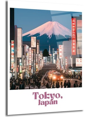 GLAZELLA Tokyo Fuji Manzarası Cam Tablo - Japonya Şehir Sanatı