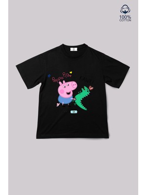 Ciro Kids Peppa Pig Baskılı %100 Pamuk Kısa Kol Unisex Çocuk Tişört (4-13 Yaş)