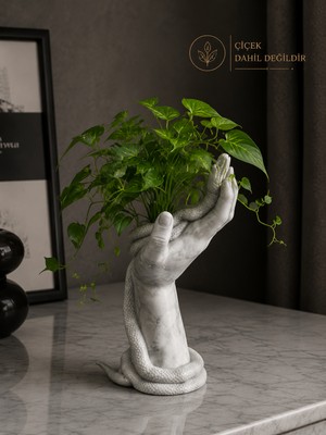 İBERİALHOME Medusa Dekoratif Saksı Biblo | Yılan ve El Figürlü Modern Tasarım Obje