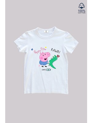 Ciro Kids Peppa Pig Baskılı %100 Pamuk Kısa Kol Unisex Çocuk Tişört (4-13 Yaş)