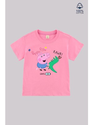 Ciro Kids Peppa Pig Baskılı %100 Pamuk Kısa Kol Unisex Çocuk Tişört (4-13 Yaş)