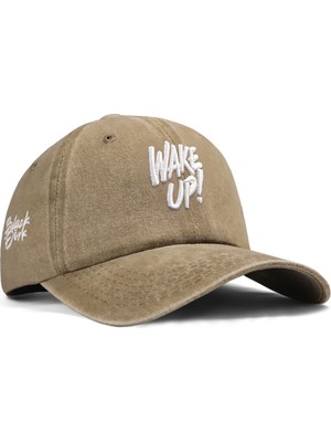 BlackBörk Wake Up Nakışlı Vintage Beyzbol Vizon Şapka