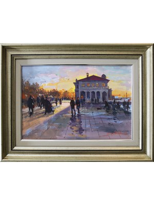 Muguetarts Beşiktaş’ta Gün Batımı Orijinal Guaj Tablo - Mehmet Najafzadeh Eseri 41X53 cm