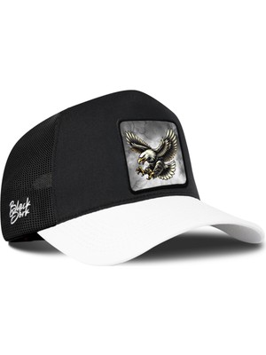 BlackBörk Kartal Logolu Beyaz-Siyah Trucker Şapka