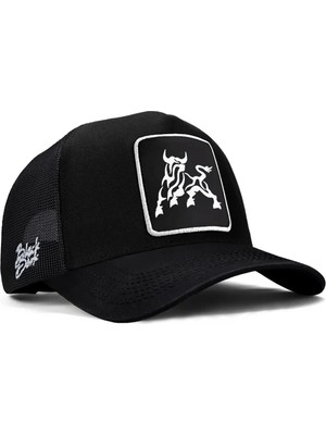 BlackBörk Boğa Logolu Siyah Trucker Şapka