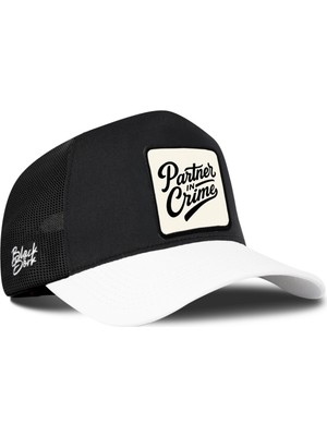 BlackBörk Partner in Crime Logolu Beyaz-Siyah Trucker Şapka