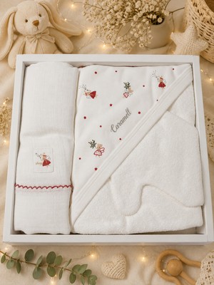 Caramell %100 Organik Pamuklu Banyo Seti ( Muslin Havlu, Kapüşonlu Havlu ,1 Adet Kese 2566 2548