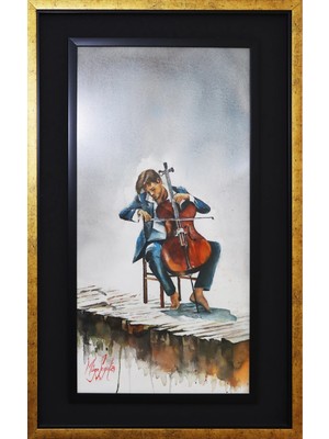Muguetarts %100 Gerçek Suluboya El Sanatları Hauser Çello Tablosu Ev Dekorasyonu 70X50CM