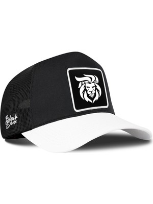 BlackBörk Aslan Logolu Beyaz-Siyah Trucker Şapka