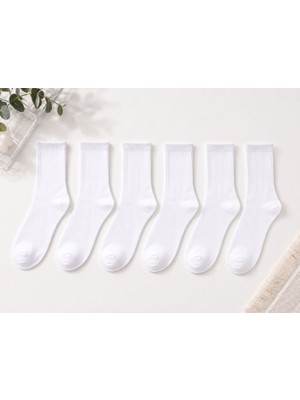 Yonca Outlet Unisex Beyaz Tenis Çorabı 6’lı Set Pamuklu Günlük Spor Soket Çorap Diamond Model 17