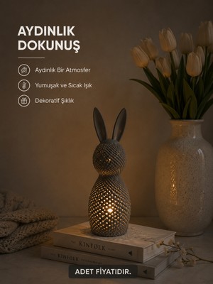 İBERİALHOME LED Işıklı Tavşan Biblo | Dekoratif Ledli Dekor | Modern Ambiyans Aydınlatması ve Ev Dekoru