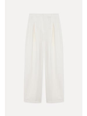 Mudo Kadın Beyaz Wide Leg Keten Pantolon