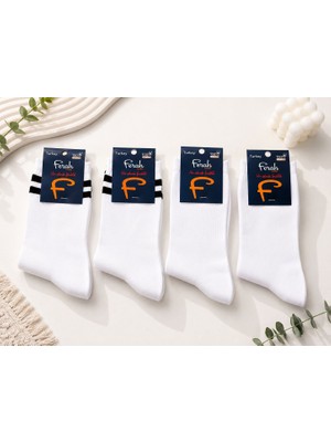 Yonca Outlet Unisex Beyaz Tenis Çorabı 4’lı Set Pamuklu Günlük Spor Soket Çorap Diamond Model 16