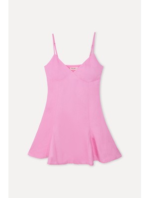 Mudo Kadın Pembe A Form Keten Karışımlı Mini Elbise