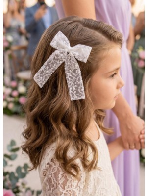 Liliza Accessories Beyaz Işlemeli Tül Trend Kurdele Mezuniyet Düğün Çocuk Klips Fiyonk Toka
