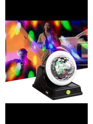 Abnturk Güneş Enerjili ve USB  Renkli LED Gece Lambası – Döner Disko Işığı | Bahçe, Balkon, Teras ve Kamp Için Dekoratif Aydınlatma