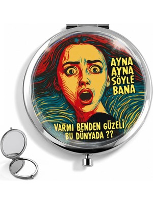 Leylaki Ayna Ayna Söyle Bana Paslanmaz Çelik Cep Aynası - Kadın Portreli El Aynası - Kişiye Özel Baskı