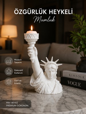 İBERİALHOME Özgürlük Heykeli Mumluk Biblo Dekoratif Obje | Salon Konsol Tv Ünitesi Masa Üstü Dekoru