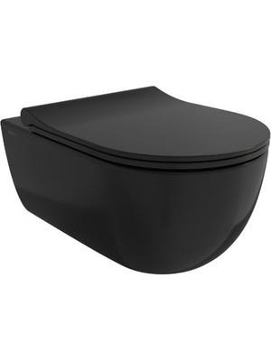Bocchi V-Tondo Rimless Asma Klozet Mat Siyah + Pure Slim Klozet Kapak Mat Siyah