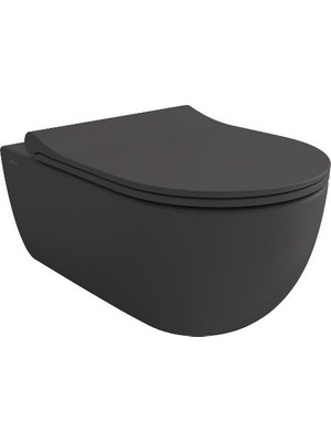 Bocchi V-Tondo Rimless Asma Klozet Mat Antrasit 54 cm + Tondo Klozet Kapak Mat Antrasit