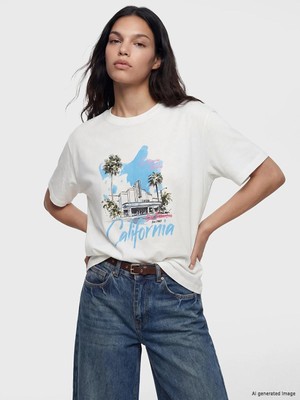 LC Waikiki California Baskılı %100 Pamuklu Kadın Tişört  (S6)