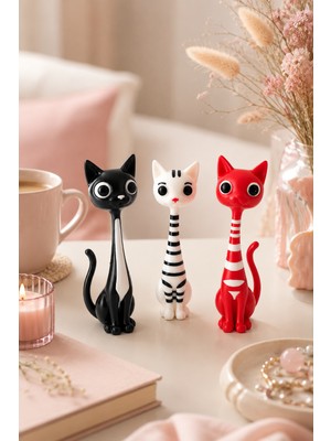 My Craft 3D 3’lü Dekoratif Kedi Biblo Seti Sevimli Masa Raf Süsü Mini Figür Hediyelik Obje