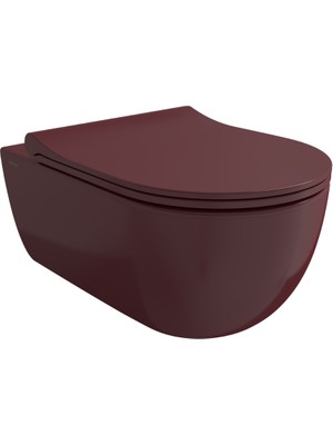 Bocchi V-Tondo Rimless Asma Klozet Parlak Burgonya Bordosu + Pure S Klozet Kapak Parlak Burgonya Bordosu