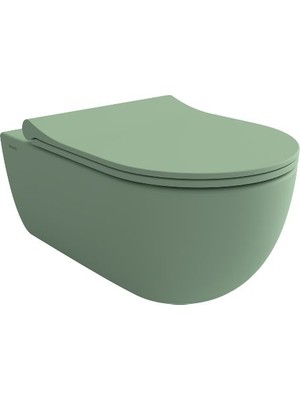 Bocchi V-Tondo Rimless Asma Klozet Mat Mint Yeşili + Pure Slim Klozet Kapak Mat Mint Yeşili