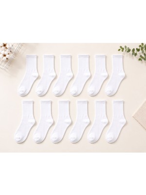 Yonca Outlet Unisex Beyaz Tenis Çorabı 12’li Set Pamuklu Günlük Spor Soket Çorap Diamond Model 18