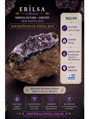 Erilsa Sertifikalı Kristal Kuvars Ametist Akik Bantlı Jeot Doğal Taş Koleksiyonluk Dekoratif 10.5x7.5