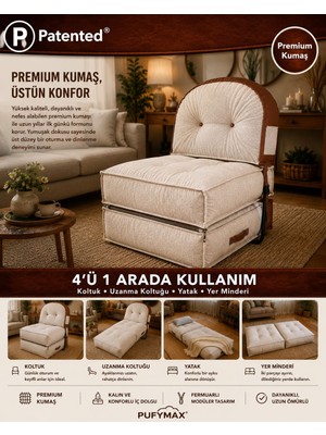 Pufymax Comfy Zen Oval Yeni Nesil Bohem Tekli Koltuk,yataklı Katlanır Berjer,yer Yatağı, Modüler Yapı 75X75|90 cm